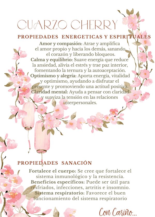 Pulsera Cuarzo Cherry Blossom 8mm con Baño Oro Corazón