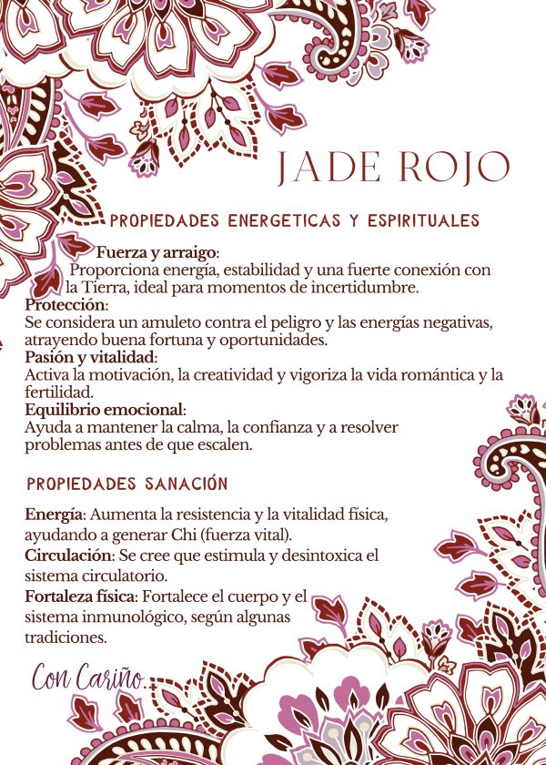 Jade Rojo Pulsera Jade Rojo 6mm con Plata Flor de Loto y San Benito