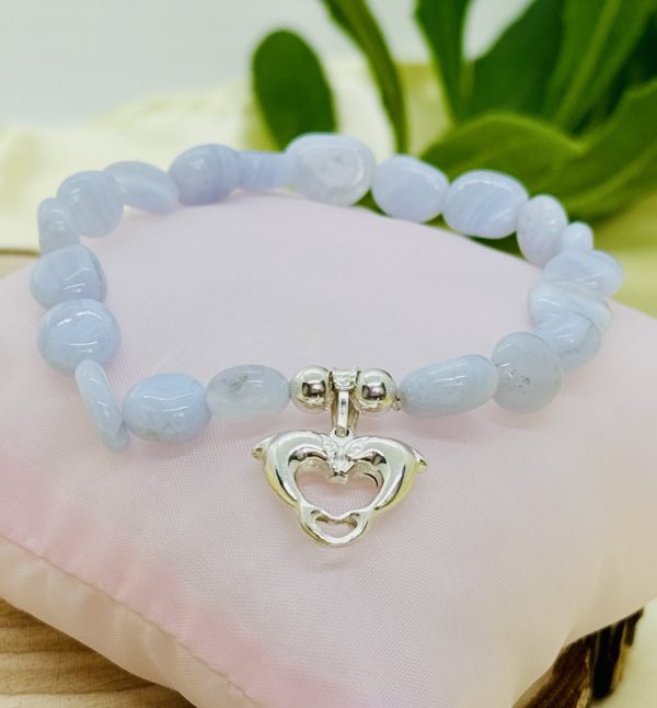 PN 0001 - Foto 1 Pulsera Agua Marina con Plata con 2 Delfines corazon