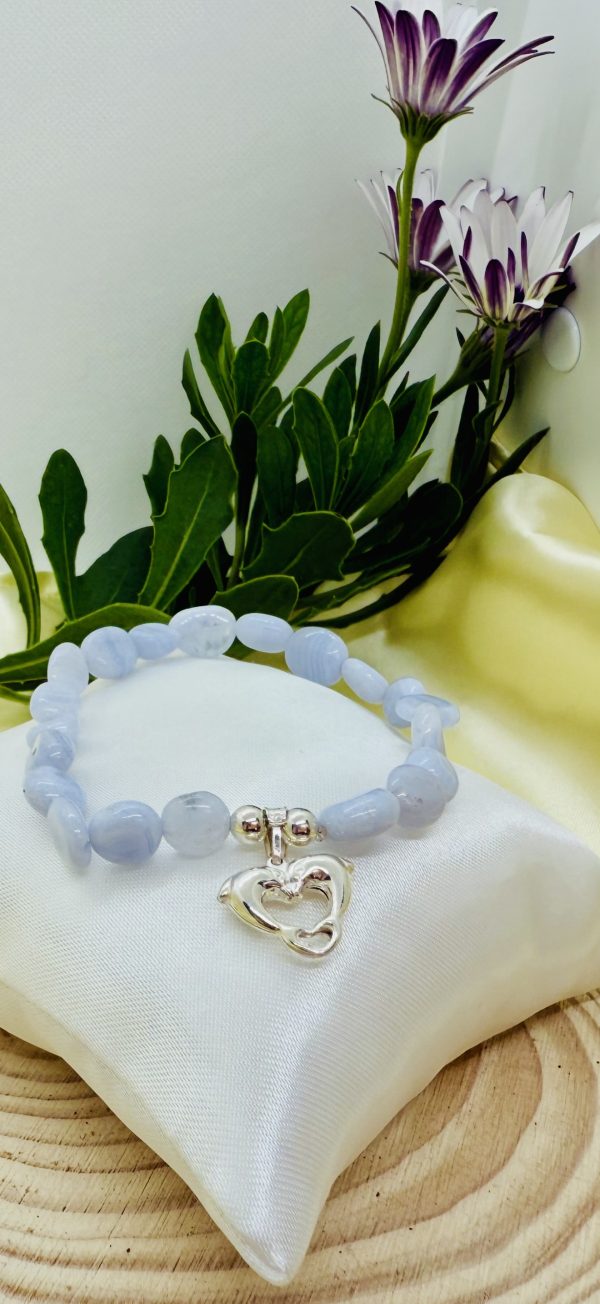 PN 0001 - Foto 3 Pulsera Agua Marina con Plata con 2 Delfines corazon