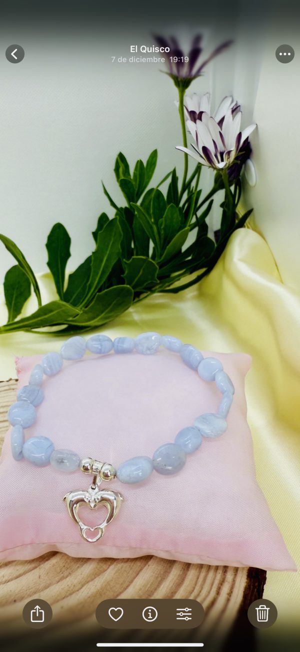 PN 0001 - Foto 4 Pulsera Agua Marina con Plata con 2 Delfines corazon