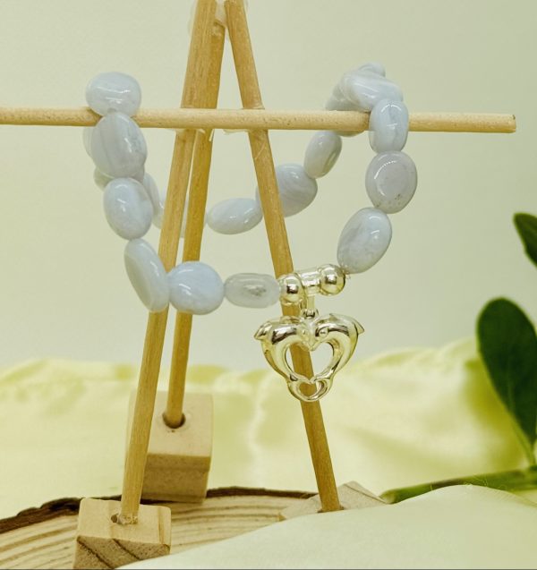 PN 0001 - Foto 5 Pulsera Agua Marina con Plata con 2 Delfines corazon