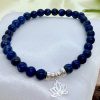 Pulsera Lapislazuli 6mm con Plata Flor de Loto
