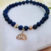 PN 0004 - Foto 1 Pulsera Lapislazuli 6mm con Flor de Loto con Baño Oro 18k