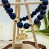 PN 0004 - Foto 5 Pulsera Lapislazuli 6mm con Flor de Loto con Baño Oro 18k