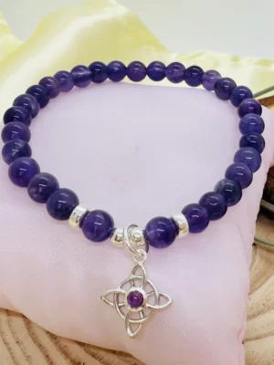 PN 0005 - Foto1 Pulsera Amatista 6mm con Plata con Nudo de Bruja con Amatista