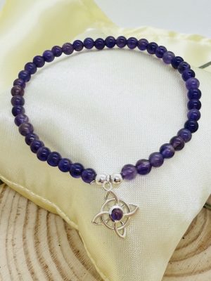 Pulsera Amatista 4mm con Plata con Nudo de Bruja con Amatista