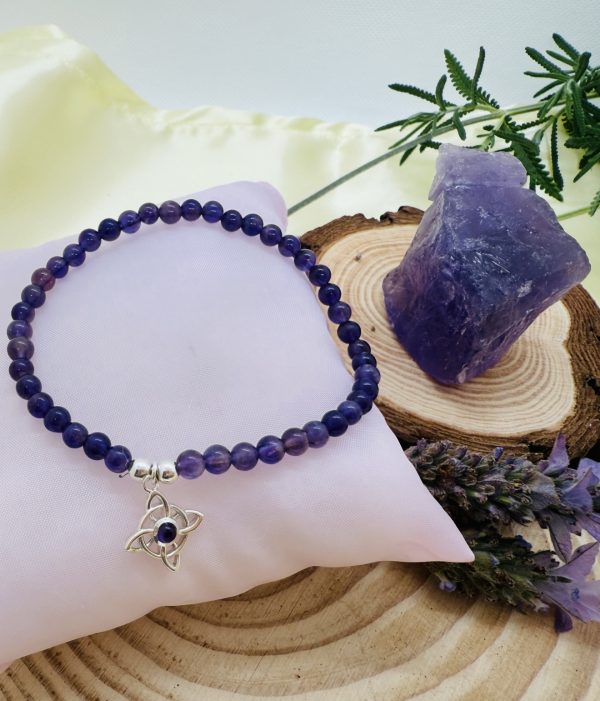 PN 0006 - Foto2 Pulsera Amatista 4mm con Plata con Nudo de Bruja con Amatista