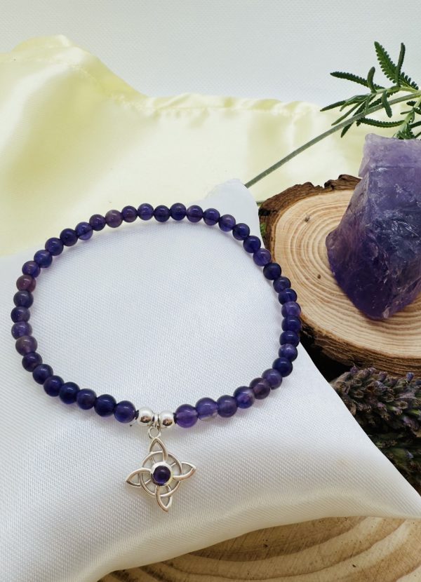 PN 0006 - Foto3 Pulsera Amatista 4mm con Plata con Nudo de Bruja con Amatista