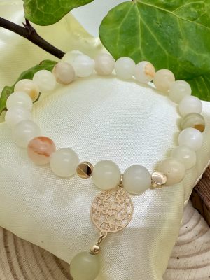 PN 0009 - Foto1 Pulsera de Jade Natural Palegoldenrod con Baño Oro con una Mandala