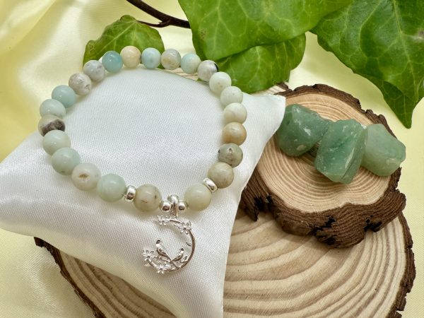 Pulsera Amazonita del Bosque con Plata con Bosque y pajaritos