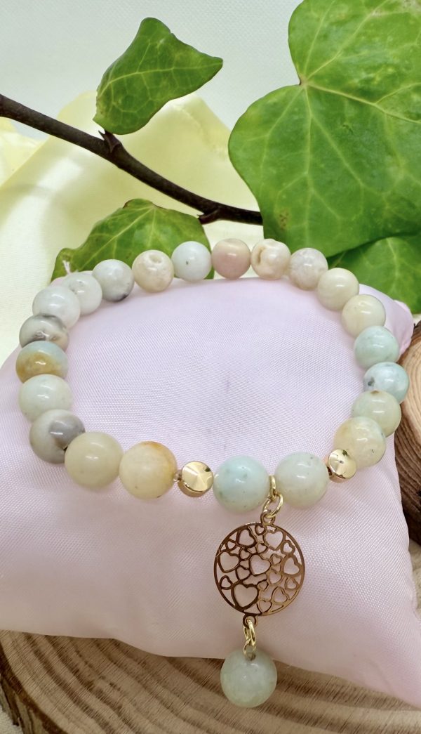 PN 0011 - Foto1 Pulsera Amazonita del Bosque con Oro con Mandala