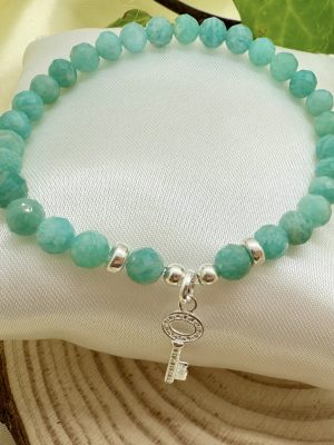 Pulsera Amazonita Aqua con Plata con Llave