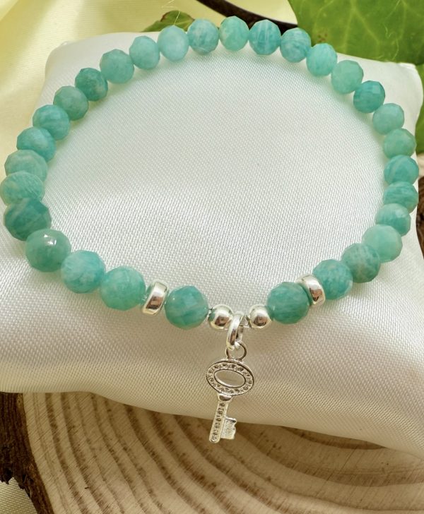 PN 0012 - Foto1 Pulsera Amazonita Aqua con Plata con Llave