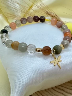 PN 0014 - Foto 1 Pulsera Cuarzo Rutilado con Baño de oro - Libelula