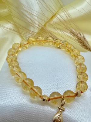 Pulsera Citrino con baño de oro - Saquito Dinero