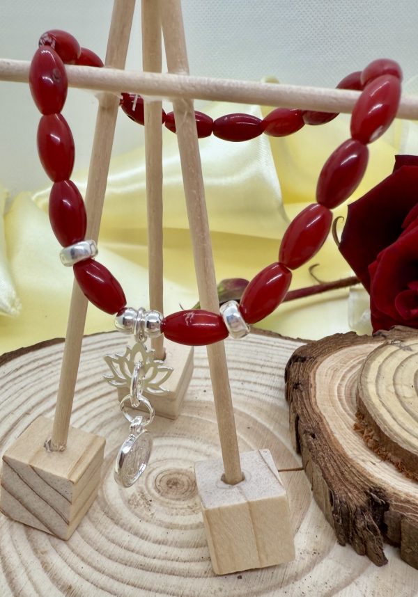 PN 0019 - Foto5 Pulsera Coral con Plata Flor de Loto y San Benito