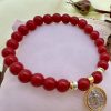PN 0020 - Foto1 Pulsera Jade Rojo 8mm con Plata y Baño en Oro San Benito