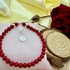 Pulsera Jade Rojo 6mm con Plata Nudo de Bruja y San Benito