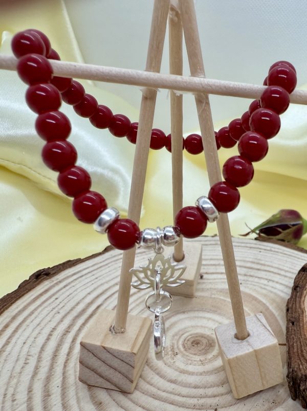 PN 0022 - Foto5 Pulsera Jade Rojo 6mm con Plata Flor de Loto y San Benito