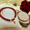 PN 0023 - Foto2 Pulsera Jade Rojo 6 mm con Baño de Oro Mano de Fatima