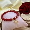 PN 0024 - Foto 2 Pulsera Jade Rojo 8mm con Baño en Oro Nudo de Bruja