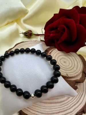 Pulsera Onix 8 mm con Plata Hombre