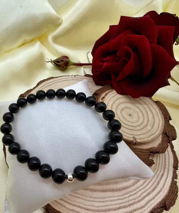 PN 0027 - Foto 1 Pulsera Onix 8 mm con Plata Hombre