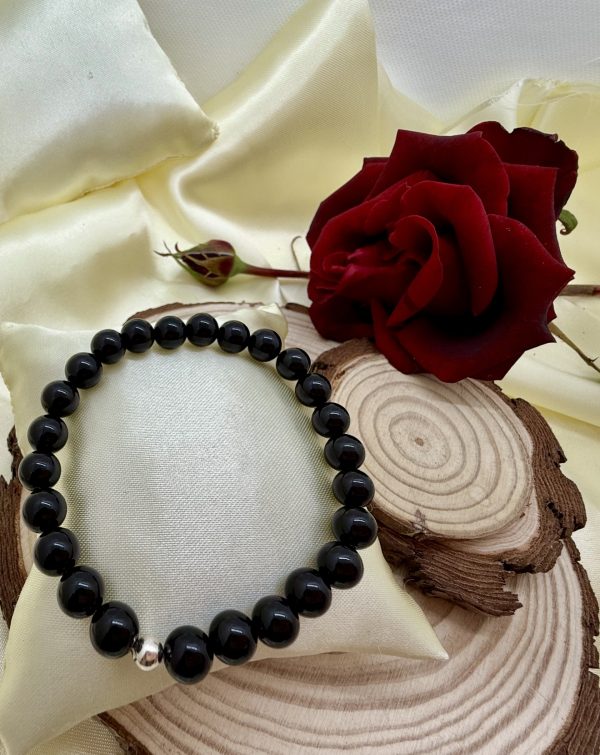 PN 0027 - Foto 3 Pulsera Onix 8 mm con Plata Hombre