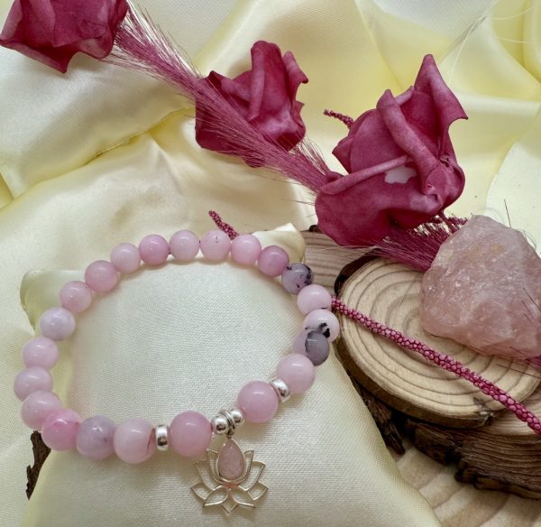 PN 0030 - Foto 3 Pulsera Jaspe Rosa 8 mm con Plata Flor de Loto