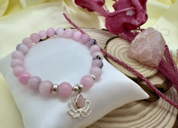PN 0030 - Foto 4 Pulsera Jaspe Rosa 8 mm con Plata Flor de Loto