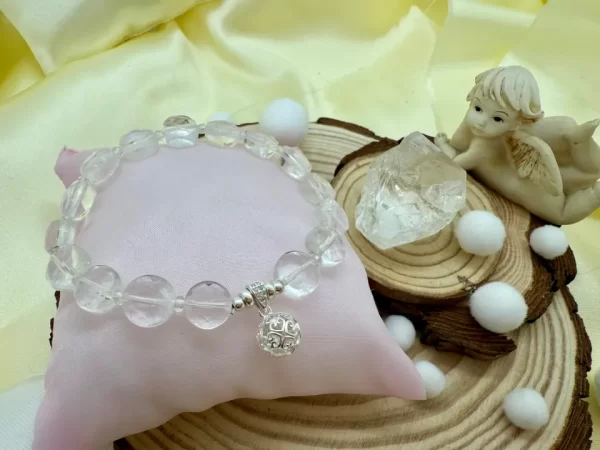 PN 0031 - Foto 2 Pulsera Cristal Cuarzo 10 mm con Plata Llamador de Ángeles