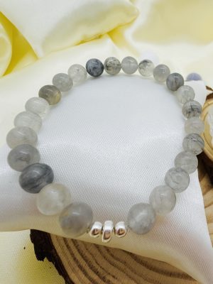 Pulsera Cuarzo Nube 8 mm con Plata