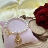 Pulsera de Perlas de Rio 8 mm con baño de oro Corazon Detente y cierre Marinero