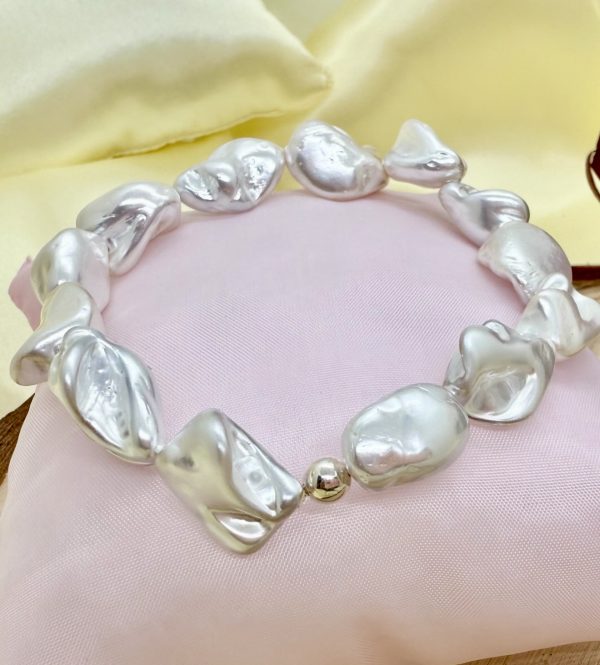 Pulsera de Perlas de Nácar grande con Plata